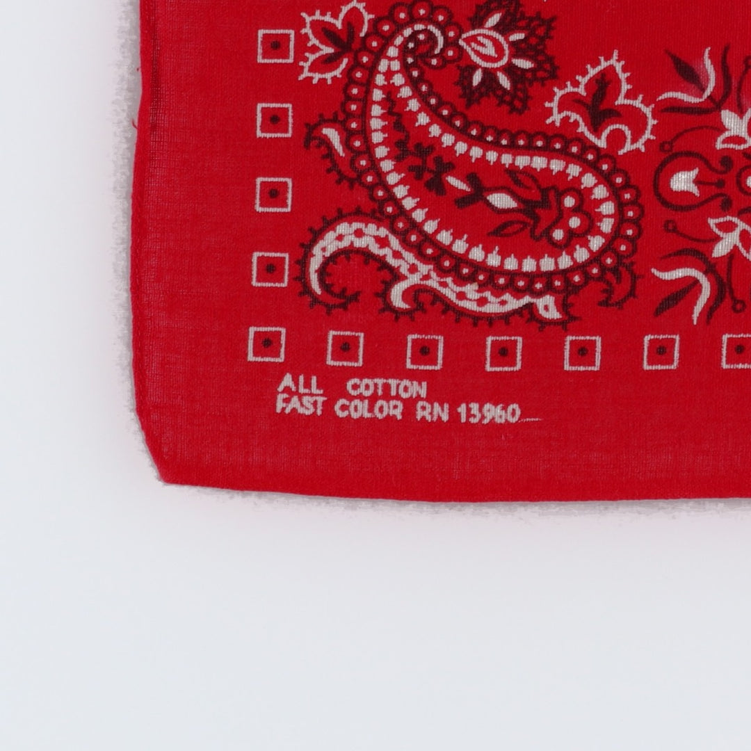 60s-70'S all-over paisley pattern bandana, one selvedge, vintage. cotton red type Vintage Second Hand