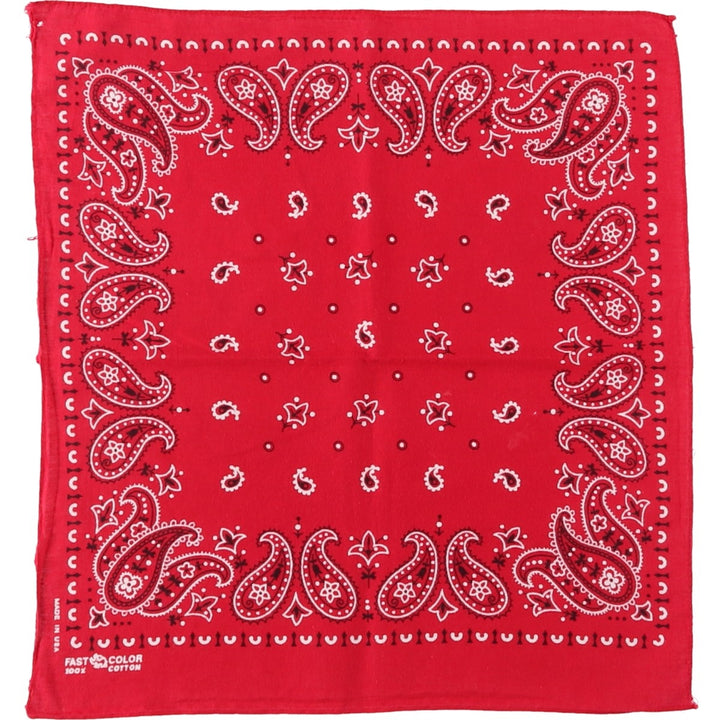 60s-70'S ELEPHANT BRAND Paisley Pattern Trunk Up Bandana, One Ear, Upper Nose, Made in USA, Vintage cotton red type Vintage Second Hand