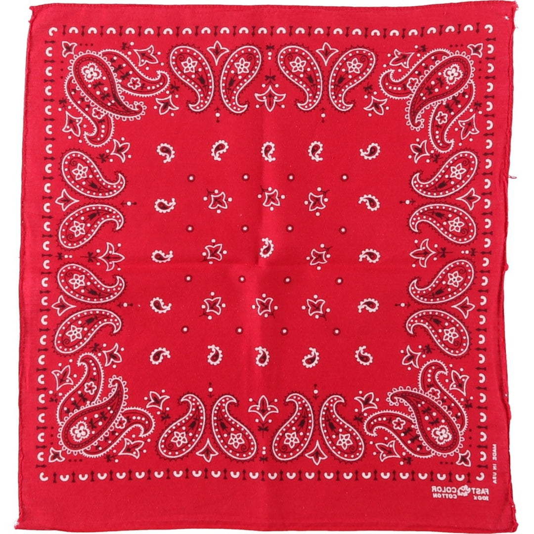 60s-70'S ELEPHANT BRAND Paisley Pattern Trunk Up Bandana, One Ear, Upper Nose, Made in USA, Vintage cotton red type Vintage Second Hand