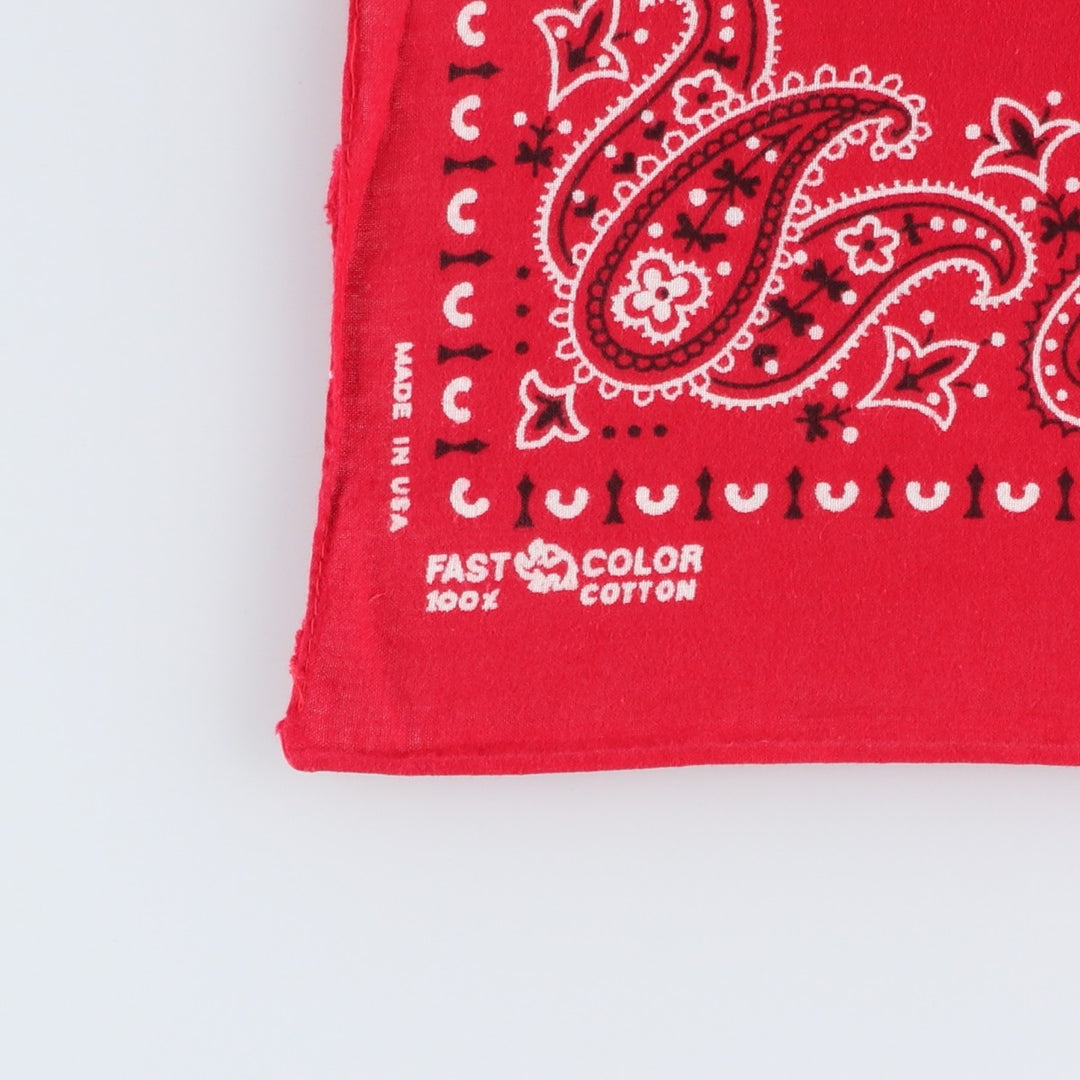 60s-70'S ELEPHANT BRAND Paisley Pattern Trunk Up Bandana, One Ear, Upper Nose, Made in USA, Vintage cotton red type Vintage Second Hand