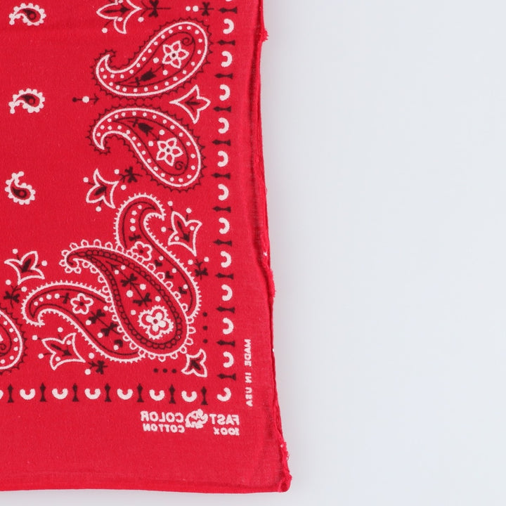60s-70'S ELEPHANT BRAND Paisley Pattern Trunk Up Bandana, One Ear, Upper Nose, Made in USA, Vintage cotton red type Vintage Second Hand