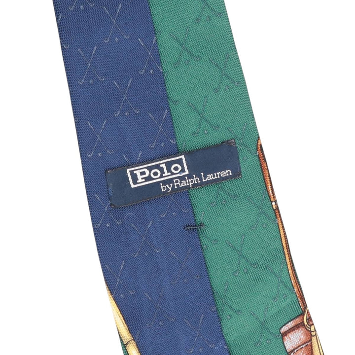 90'S Ralph Lauren POLO by Ralph Lauren all-over print tie, made in the USA, vintage. silk navy blue type Vintage Second Hand