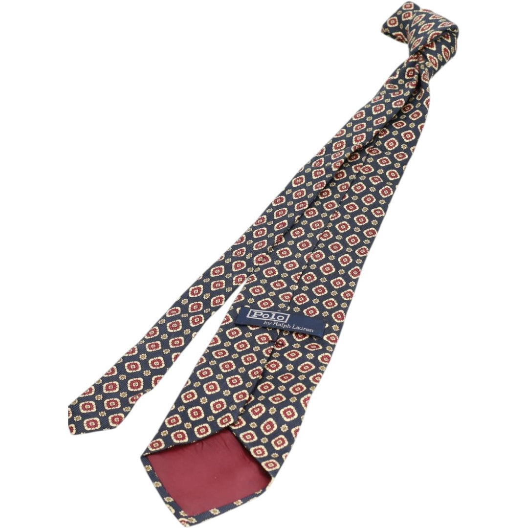 90'S Ralph Lauren POLO by Ralph Lauren all-over print tie, made in the USA, vintage. silk navy blue type Vintage Second Hand
