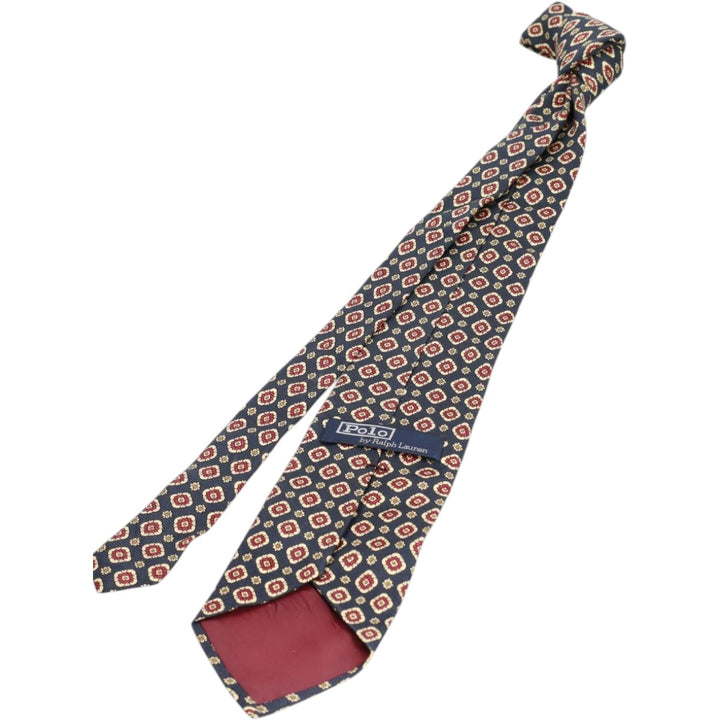 90'S Ralph Lauren POLO by Ralph Lauren all-over print tie, made in the USA, vintage. silk navy blue type Vintage Second Hand