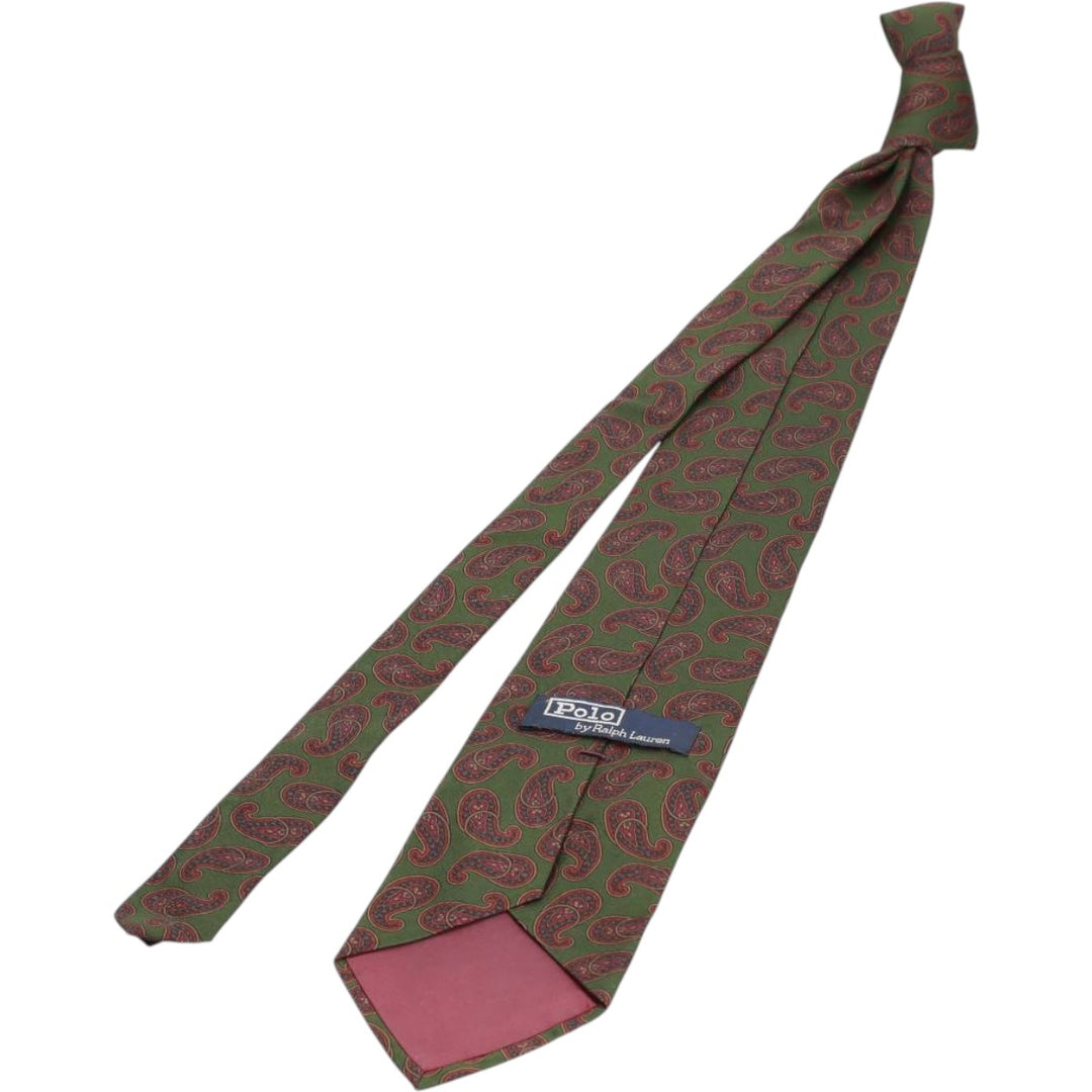 Vintage 90'S Ralph Lauren POLO by Ralph Lauren Paisley Pattern Tie, Made in USA silk Khaki type Vintage Second Hand