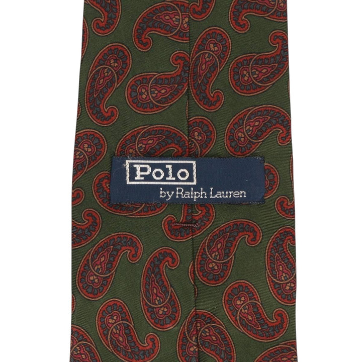 Vintage 90'S Ralph Lauren POLO by Ralph Lauren Paisley Pattern Tie, Made in USA silk Khaki type Vintage Second Hand