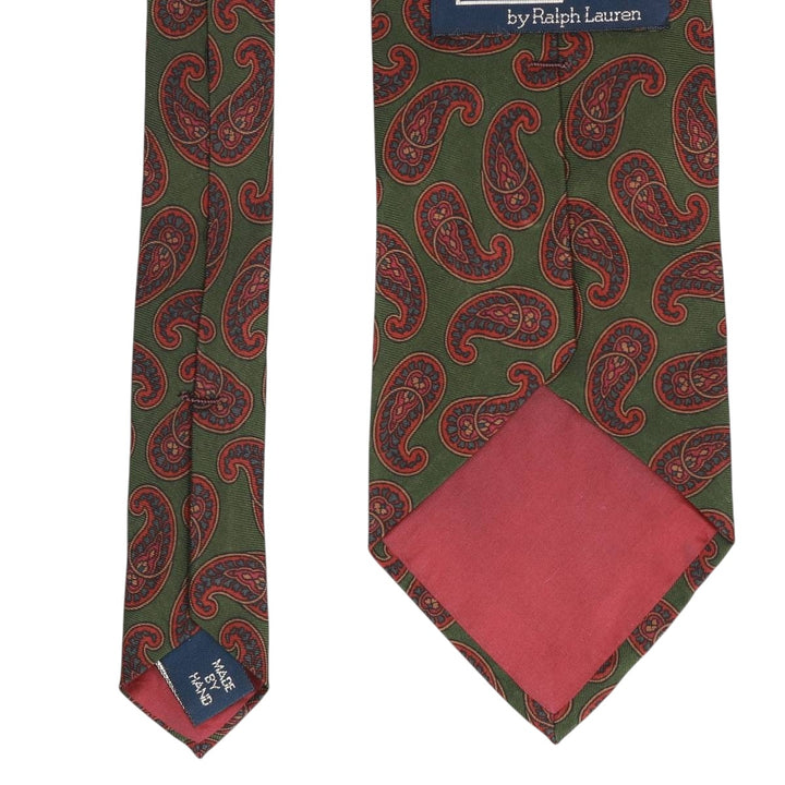 Vintage 90'S Ralph Lauren POLO by Ralph Lauren Paisley Pattern Tie, Made in USA silk Khaki type Vintage Second Hand
