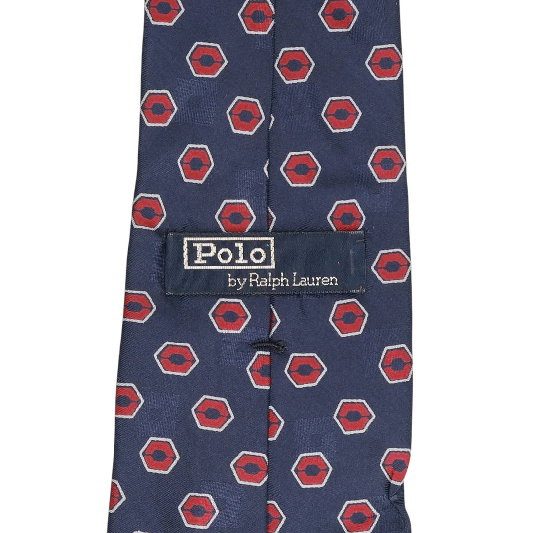 90'S Ralph Lauren POLO by Ralph Lauren all-over print tie, made in the USA, vintage. silk navy blue type Vintage Second Hand