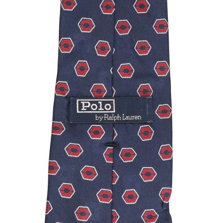 90'S Ralph Lauren POLO by Ralph Lauren all-over print tie, made in the USA, vintage. silk navy blue type Vintage Second Hand