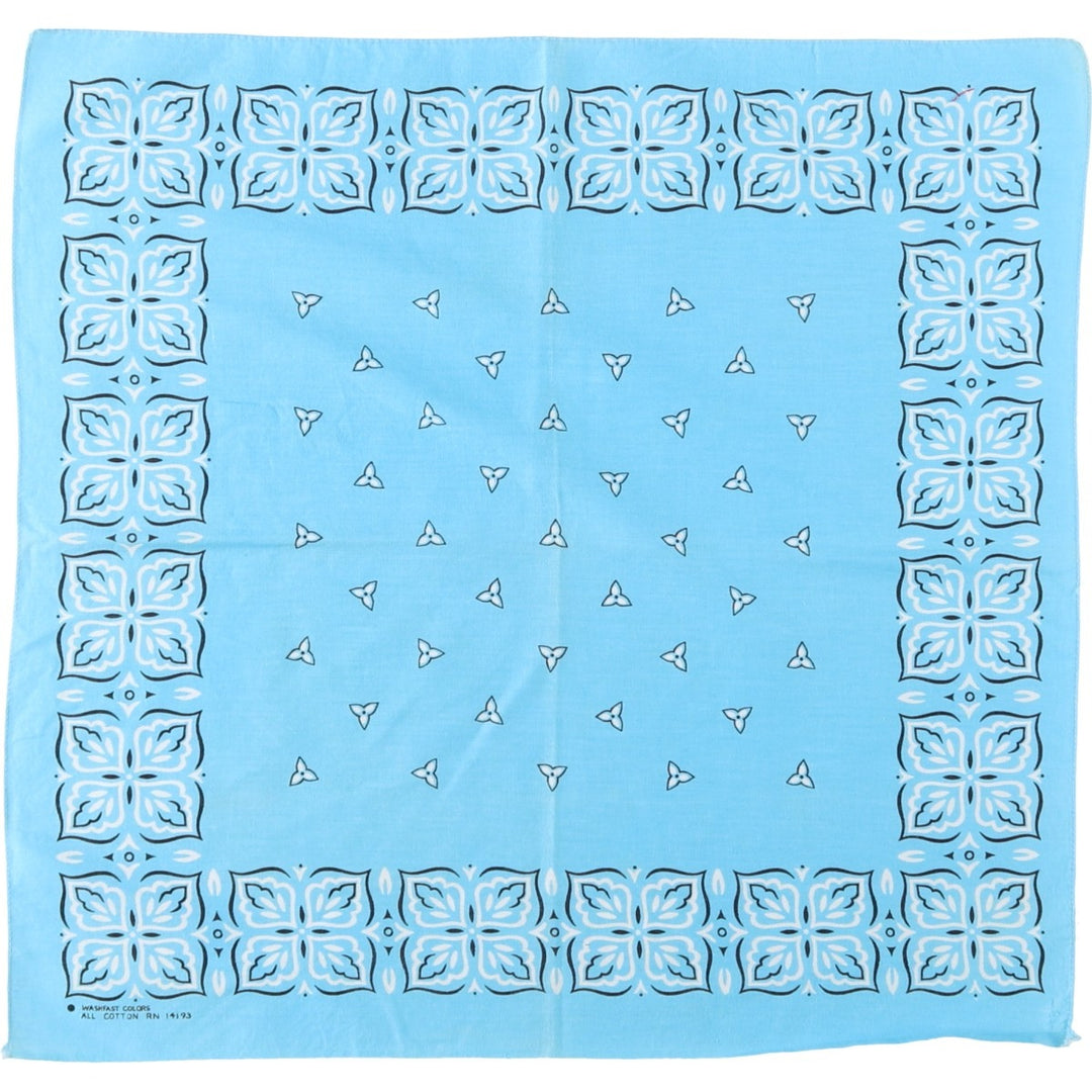60s-70'S all-over clover pattern bandana, one selvedge, vintage. cotton Blue type light blue Vintage Second Hand