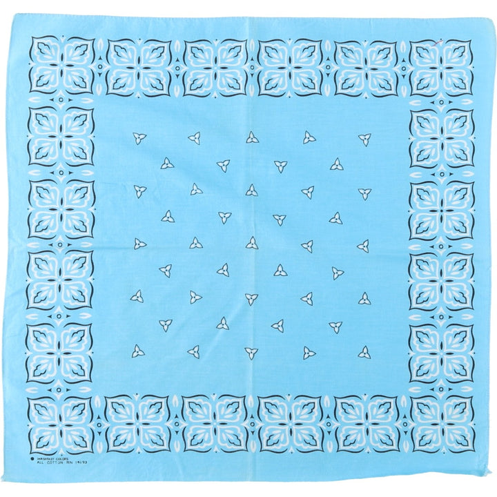 60s-70'S all-over clover pattern bandana, one selvedge, vintage. cotton Blue type light blue Vintage Second Hand