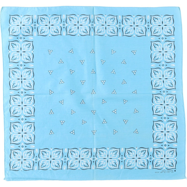 60s-70'S all-over clover pattern bandana, one selvedge, vintage. cotton Blue type light blue Vintage Second Hand