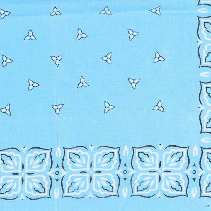 60s-70'S all-over clover pattern bandana, one selvedge, vintage. cotton Blue type light blue Vintage Second Hand