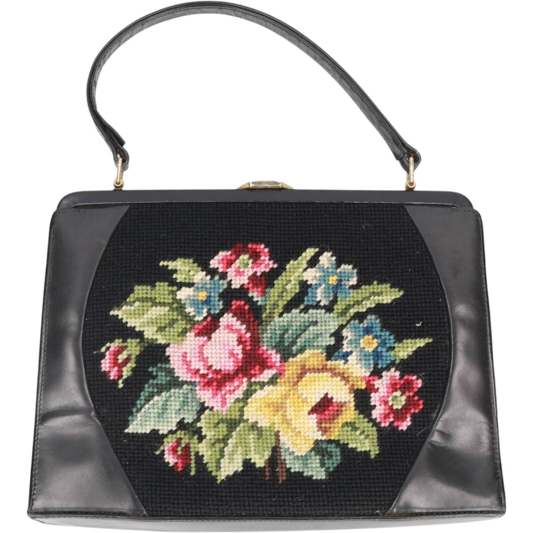 Floral Pattern Handbag unclear black type Vintage Second Hand