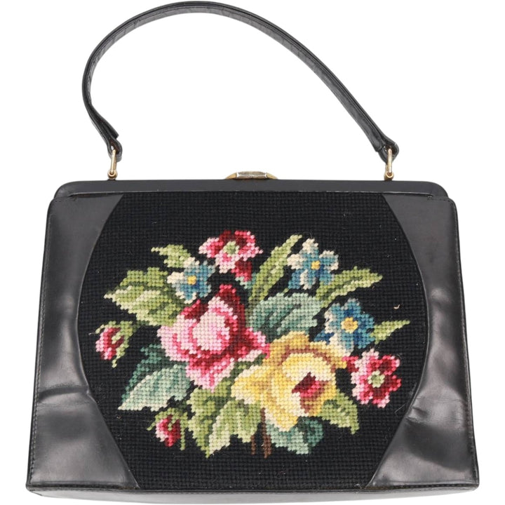 Floral Pattern Handbag unclear black type Vintage Second Hand