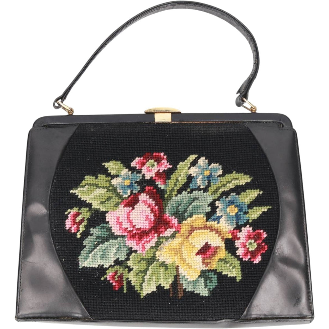 Floral Pattern Handbag unclear black type Vintage Second Hand