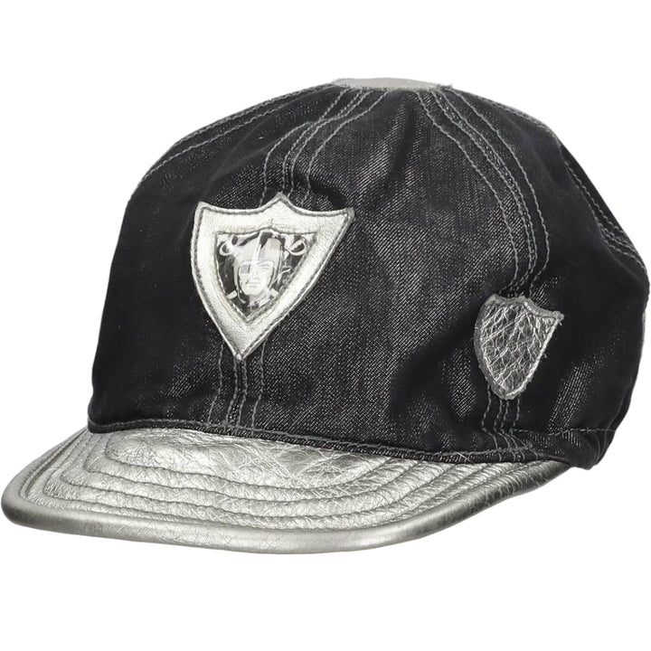 NFL Las Vegas Raiders Leather Brim Baseball Cap, 6-Panel Cap, One Size Fits All unclear black type Vintage Second Hand