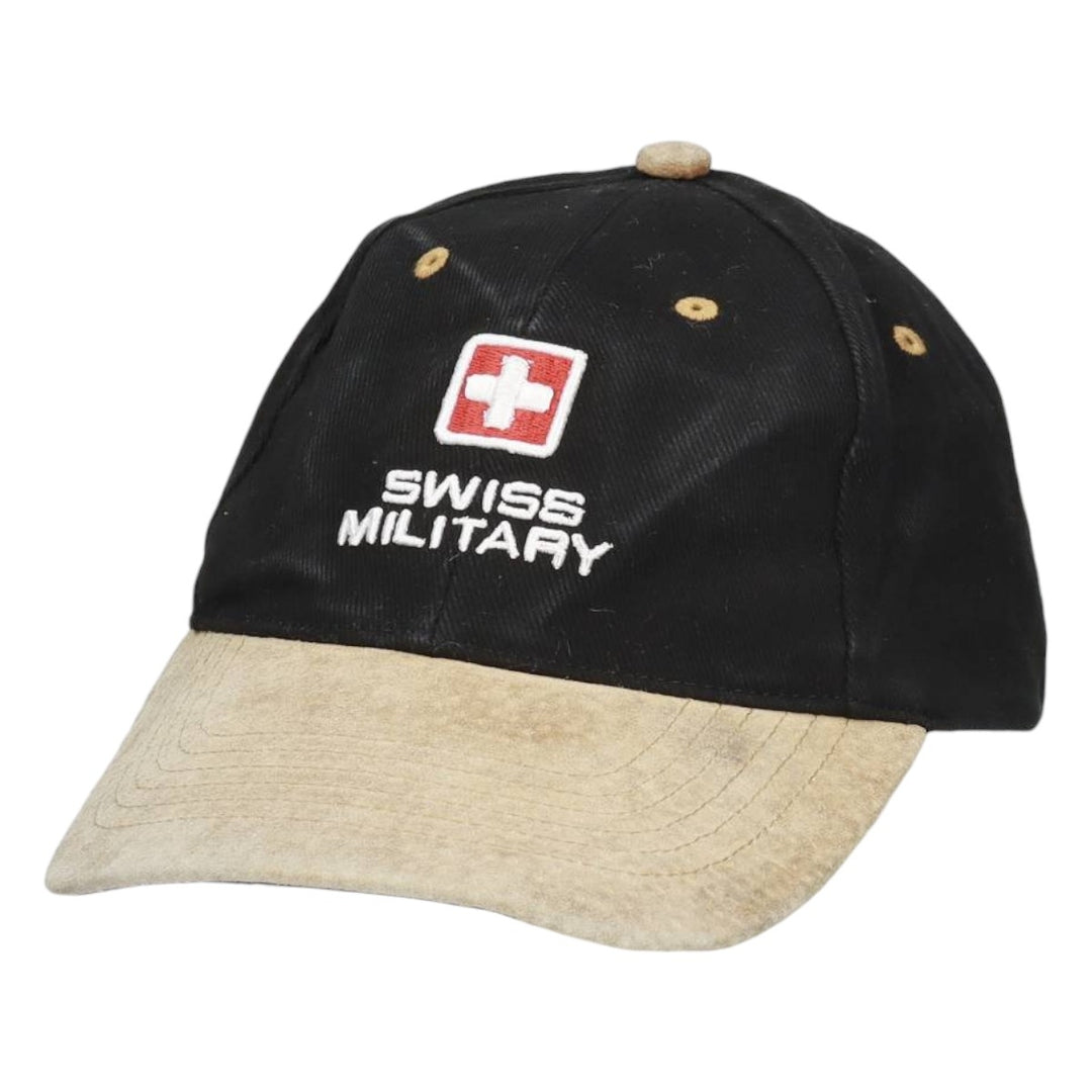 SWISS MILITARY Leather Brim Baseball Cap, 6-Panel Cap, One Size Fits All unclear black type Vintage Second Hand