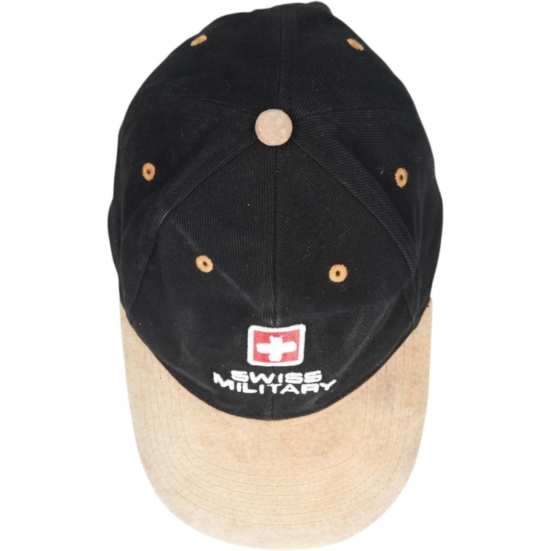 SWISS MILITARY Leather Brim Baseball Cap, 6-Panel Cap, One Size Fits All unclear black type Vintage Second Hand