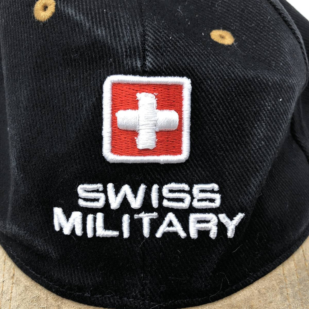 SWISS MILITARY Leather Brim Baseball Cap, 6-Panel Cap, One Size Fits All unclear black type Vintage Second Hand