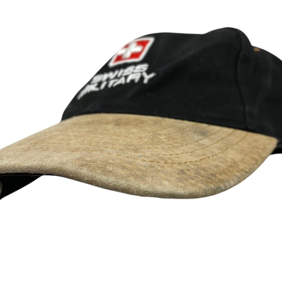 SWISS MILITARY Leather Brim Baseball Cap, 6-Panel Cap, One Size Fits All unclear black type Vintage Second Hand