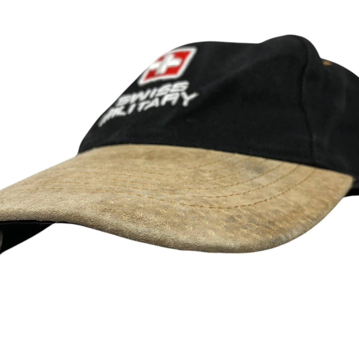 SWISS MILITARY Leather Brim Baseball Cap, 6-Panel Cap, One Size Fits All unclear black type Vintage Second Hand