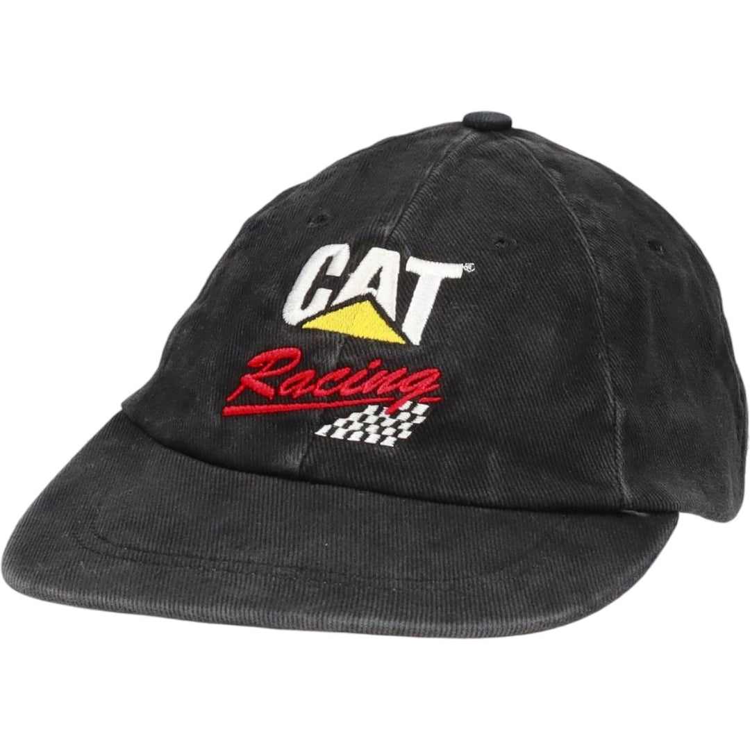 ~90'S TONKIN CAT Caterpillar Checker Flag Advertising Baseball Cap, Made in USA, One Size Fits All unclear black type Vintage Second Hand