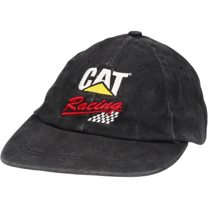 ~90'S TONKIN CAT Caterpillar Checker Flag Advertising Baseball Cap, Made in USA, One Size Fits All unclear black type Vintage Second Hand