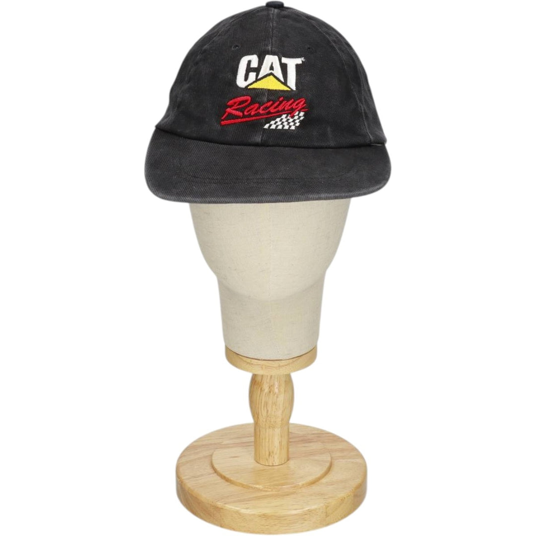 ~90'S TONKIN CAT Caterpillar Checker Flag Advertising Baseball Cap, Made in USA, One Size Fits All unclear black type Vintage Second Hand