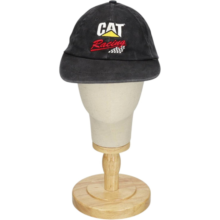 ~90'S TONKIN CAT Caterpillar Checker Flag Advertising Baseball Cap, Made in USA, One Size Fits All unclear black type Vintage Second Hand