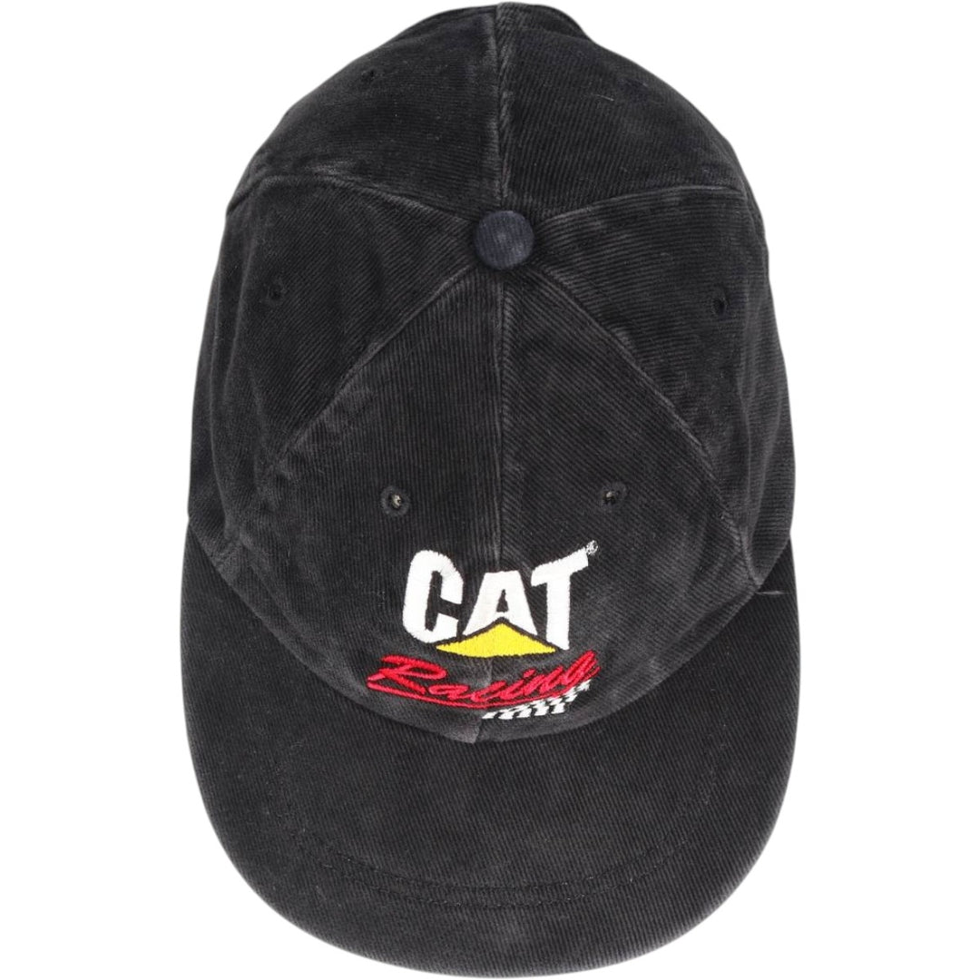 ~90'S TONKIN CAT Caterpillar Checker Flag Advertising Baseball Cap, Made in USA, One Size Fits All unclear black type Vintage Second Hand