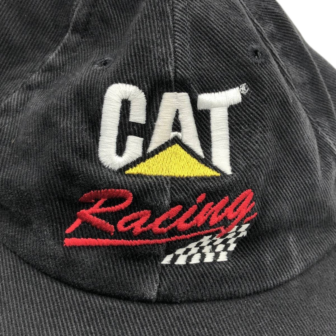 ~90'S TONKIN CAT Caterpillar Checker Flag Advertising Baseball Cap, Made in USA, One Size Fits All unclear black type Vintage Second Hand