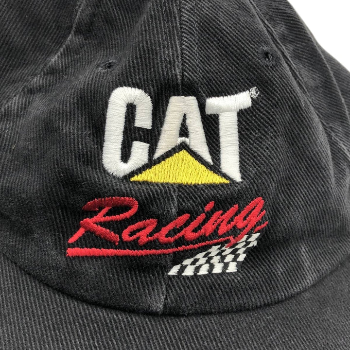 ~90'S TONKIN CAT Caterpillar Checker Flag Advertising Baseball Cap, Made in USA, One Size Fits All unclear black type Vintage Second Hand