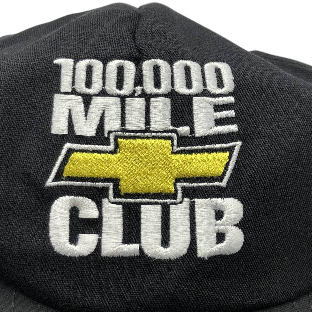 CHEVY Chevrolet 100,000 Mile Club Advertising Baseball Cap, 6-Panel Cap, Made in USA, One Size Fits All unclear black type Vintage Second Hand