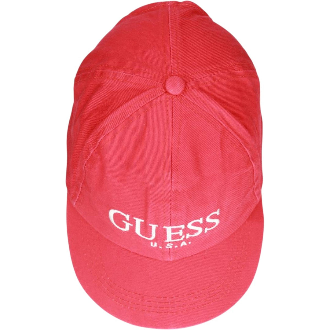 90'S Guess Baseball Cap, 6-Panel Cap, One Size Fits All, Vintage cotton red type Vintage Second Hand