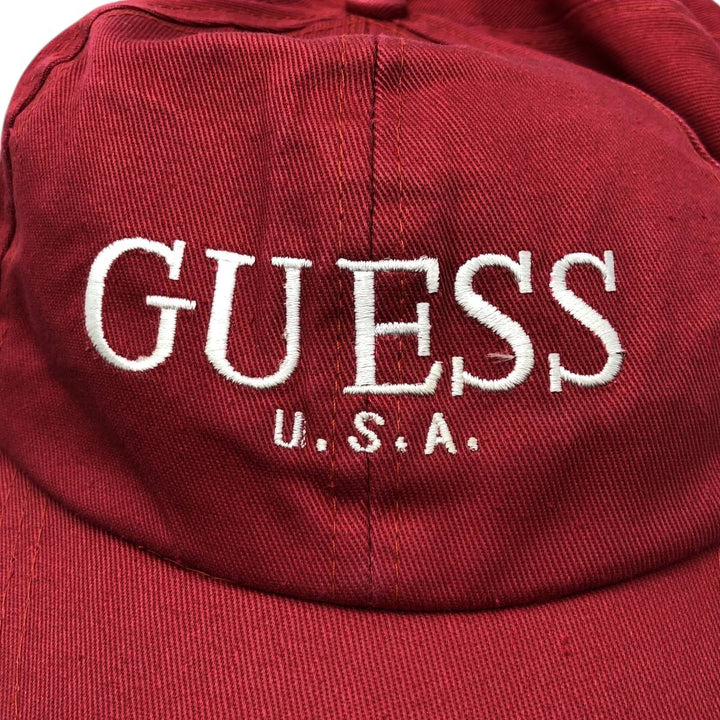 90'S Guess Baseball Cap, 6-Panel Cap, One Size Fits All, Vintage cotton red type Vintage Second Hand