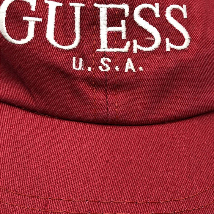 90'S Guess Baseball Cap, 6-Panel Cap, One Size Fits All, Vintage cotton red type Vintage Second Hand