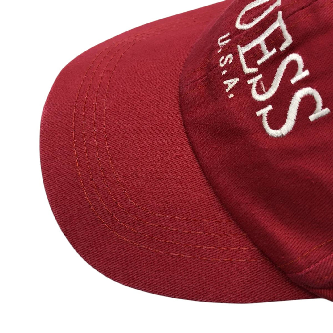 90'S Guess Baseball Cap, 6-Panel Cap, One Size Fits All, Vintage cotton red type Vintage Second Hand