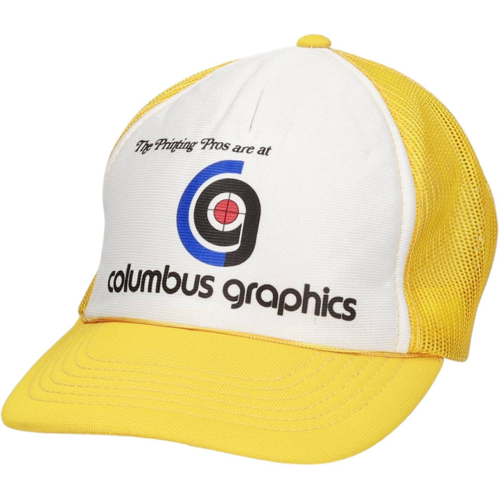 YOUNG AN Columbus Graphics Trucker Cap Advertising Mesh Cap One Size Fits All polyester yellow type Vintage Second Hand