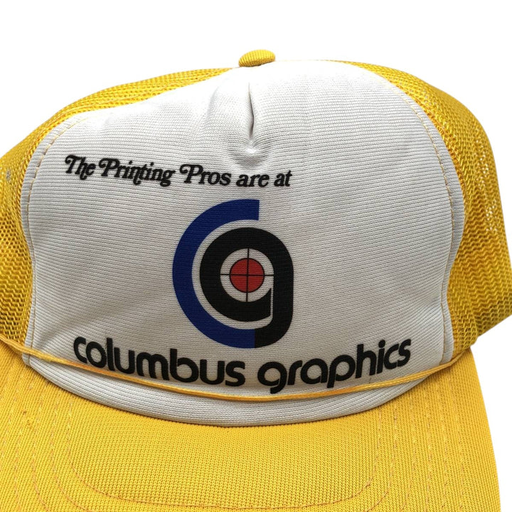 YOUNG AN Columbus Graphics Trucker Cap Advertising Mesh Cap One Size Fits All polyester yellow type Vintage Second Hand