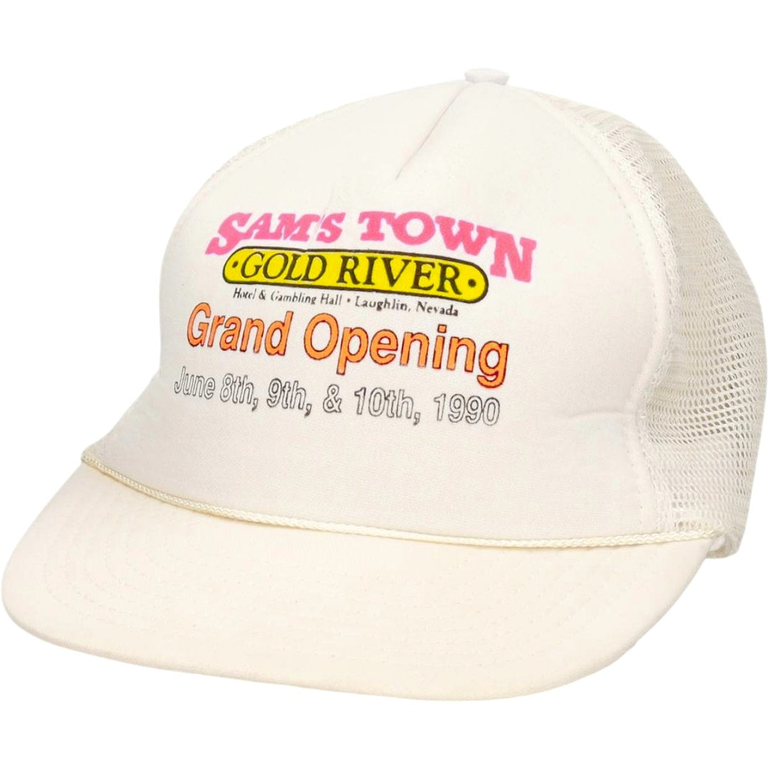 90'S SAM'S TOWN GOLD RIVER Advertising Trucker Cap Mesh Cap One Size Fits All Vintage unclear pale white type Vintage Second Hand