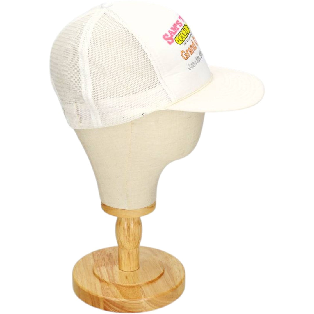 90'S SAM'S TOWN GOLD RIVER Advertising Trucker Cap Mesh Cap One Size Fits All Vintage unclear pale white type Vintage Second Hand