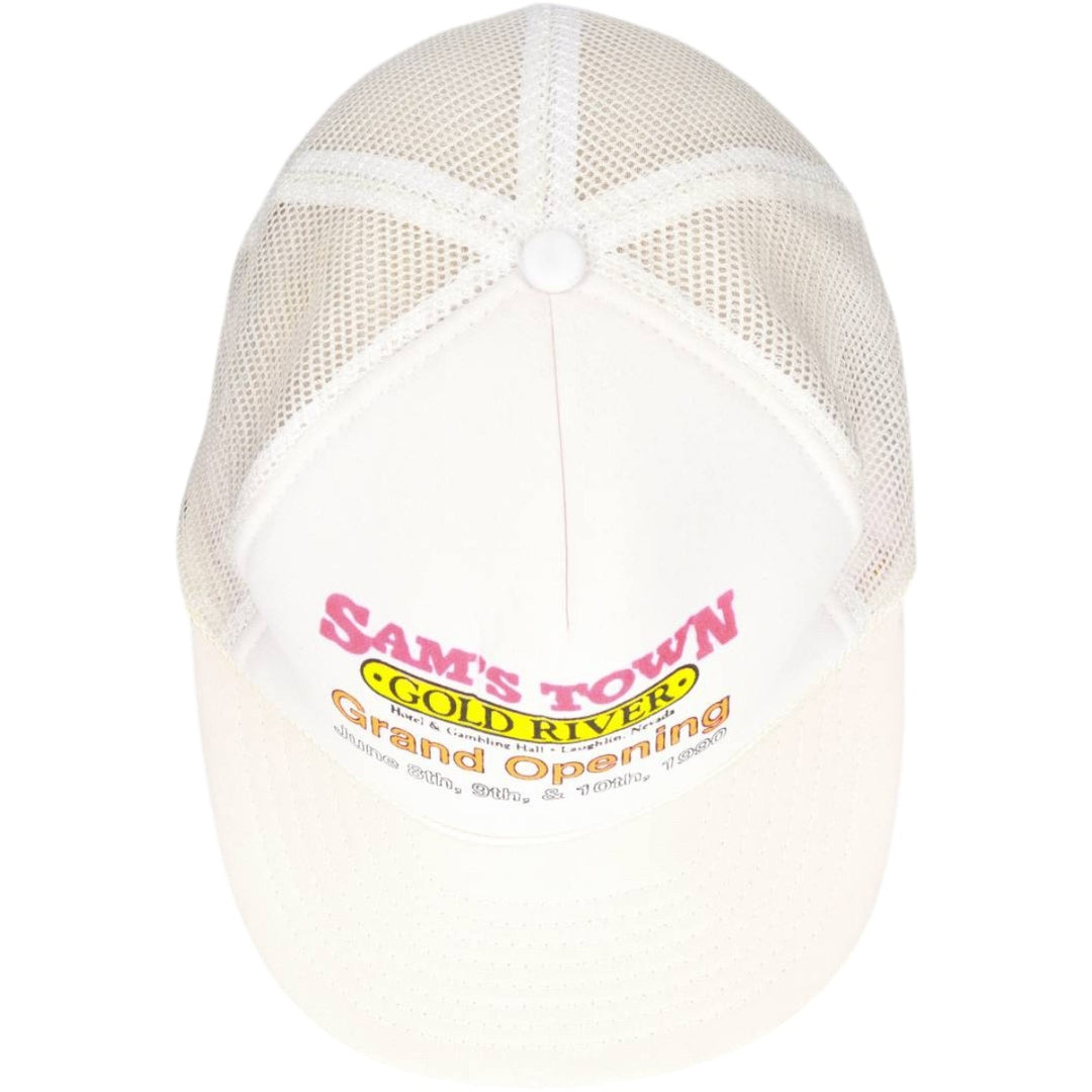 90'S SAM'S TOWN GOLD RIVER Advertising Trucker Cap Mesh Cap One Size Fits All Vintage unclear pale white type Vintage Second Hand