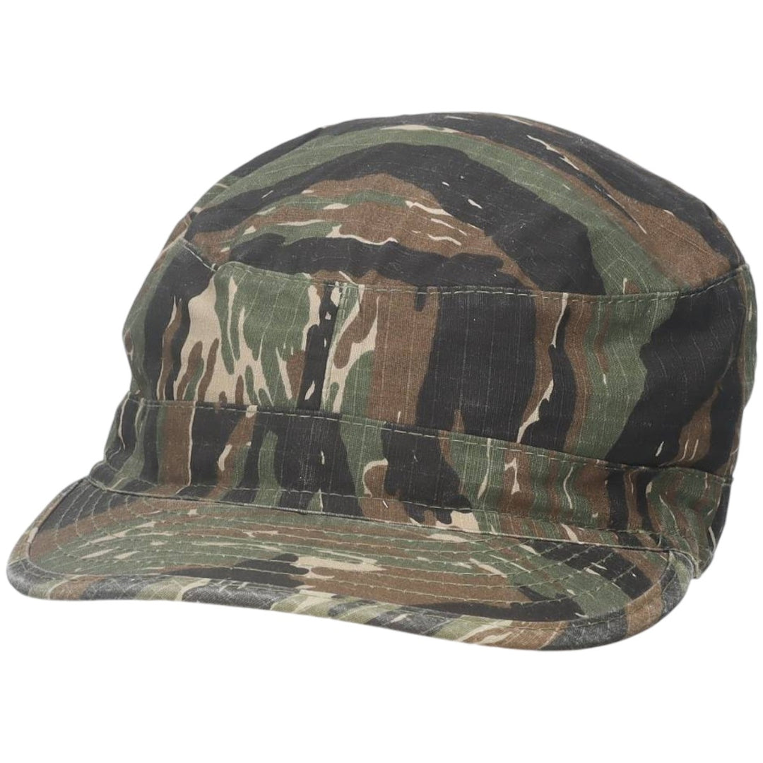 Civilian-made camouflage pattern tiger stripe camo cap, field cap, one size fits all. cotton Khaki type Vintage Second Hand
