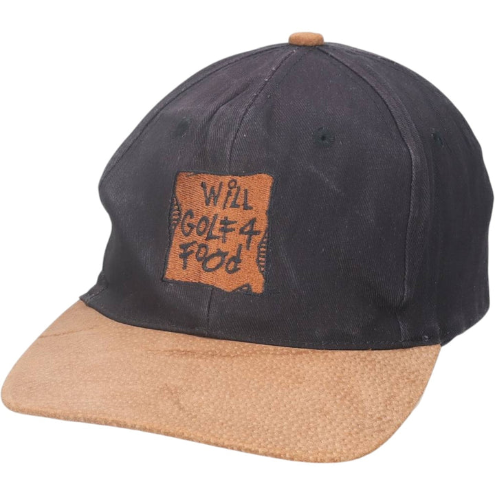 80s-90'S KC Leather Brim Baseball Cap, 6-Panel Cap, One Size Fits All, Vintage unclear black type Vintage Second Hand
