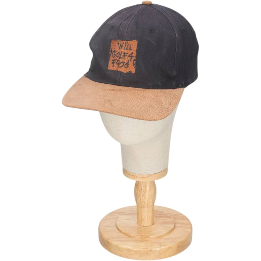 80s-90'S KC Leather Brim Baseball Cap, 6-Panel Cap, One Size Fits All, Vintage unclear black type Vintage Second Hand