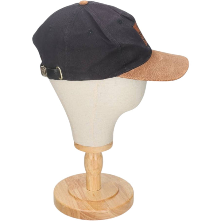 80s-90'S KC Leather Brim Baseball Cap, 6-Panel Cap, One Size Fits All, Vintage unclear black type Vintage Second Hand