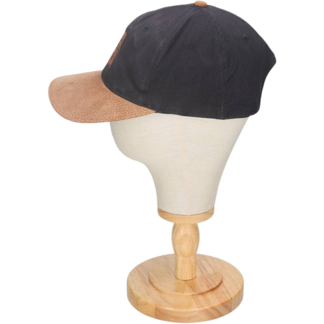 80s-90'S KC Leather Brim Baseball Cap, 6-Panel Cap, One Size Fits All, Vintage unclear black type Vintage Second Hand