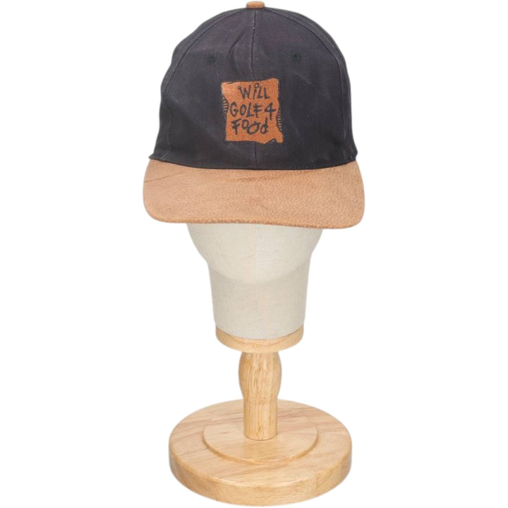 80s-90'S KC Leather Brim Baseball Cap, 6-Panel Cap, One Size Fits All, Vintage unclear black type Vintage Second Hand