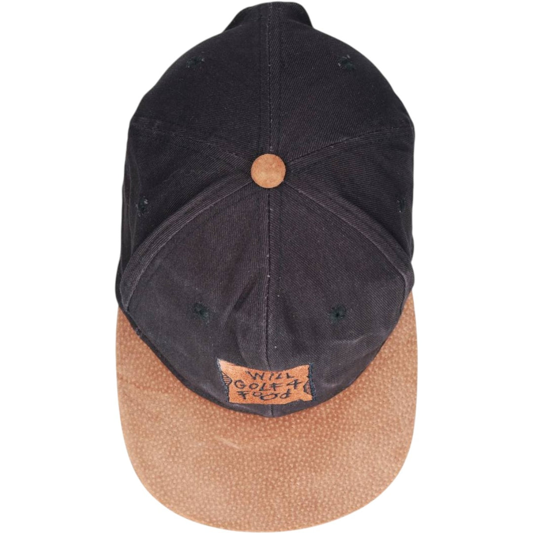 80s-90'S KC Leather Brim Baseball Cap, 6-Panel Cap, One Size Fits All, Vintage unclear black type Vintage Second Hand